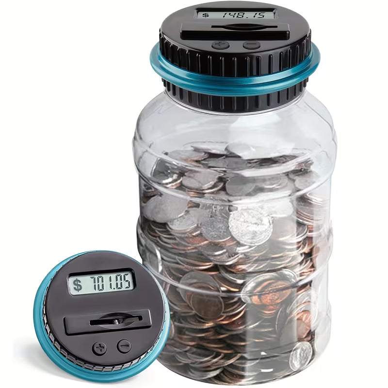 Large Digital Coin Counting Bank with LCD Screen & Money Counter - 60.87oz Penny Bank Compatible for Kids & Adults, Money Jar for US Coins, Savings Jar for Schools, Prizes, Business ()