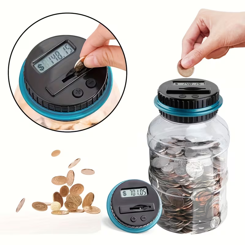 Large Digital Coin Counting Bank with LCD Screen & Money Counter - 60.87oz Penny Bank Compatible for Kids & Adults, Money Jar for US Coins, Savings Jar for Schools, Prizes, Business ()