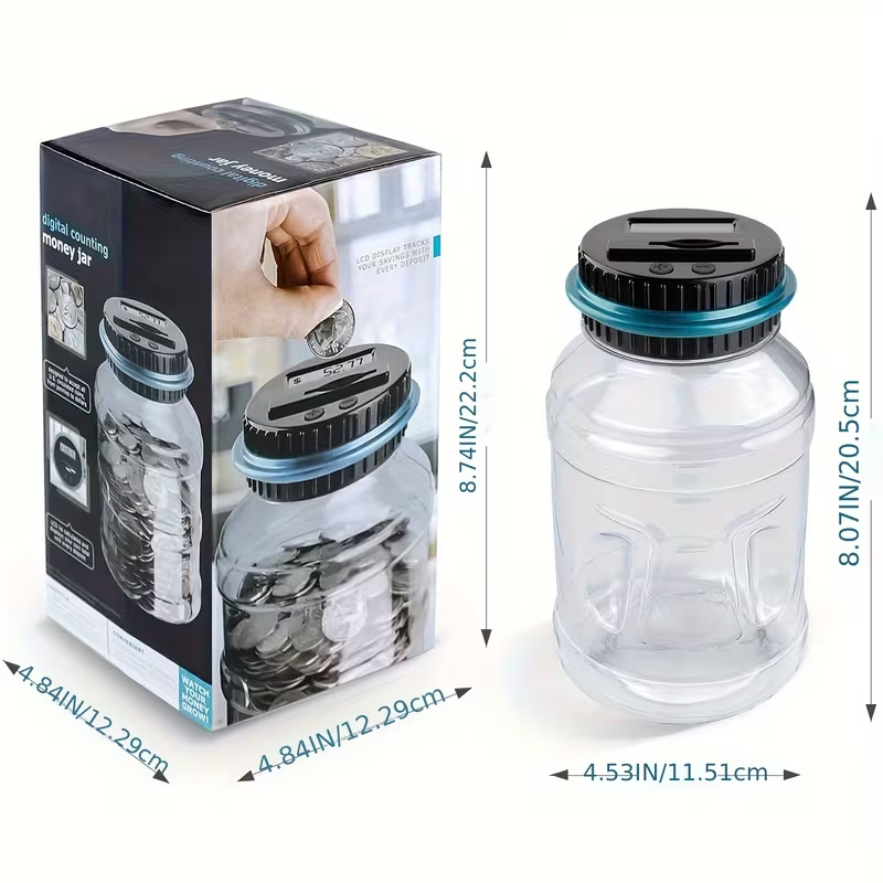 Large Digital Coin Counting Bank with LCD Screen & Money Counter - 60.87oz Penny Bank Compatible for Kids & Adults, Money Jar for US Coins, Savings Jar for Schools, Prizes, Business ()