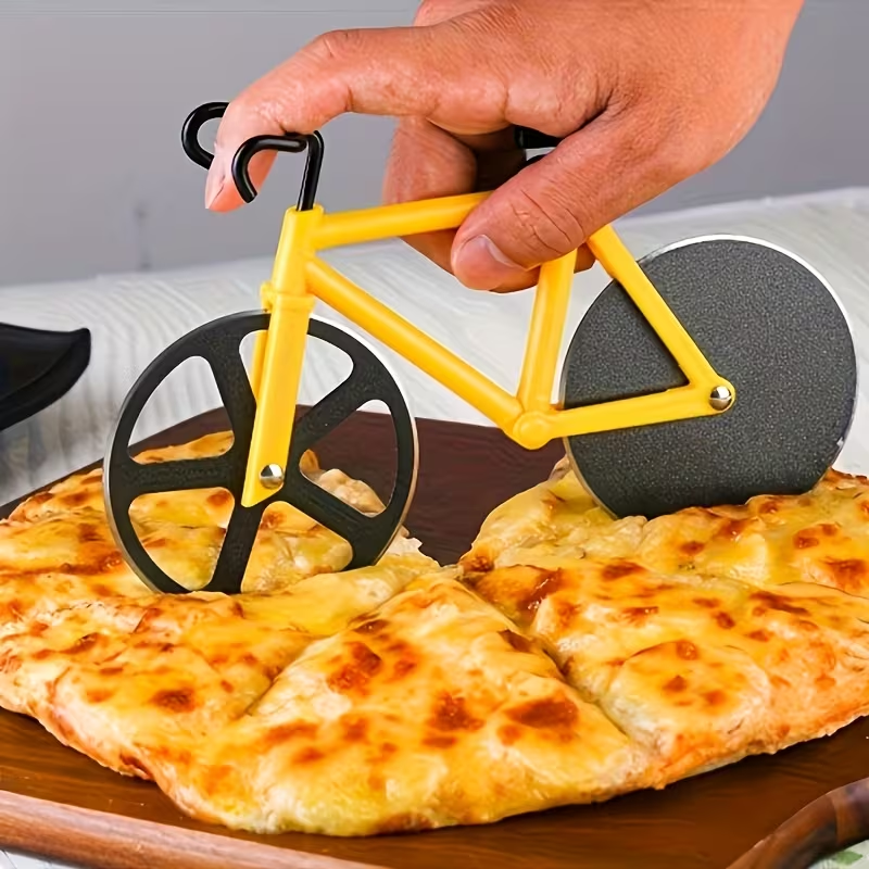 Bicycle Pizza Cutter,Non-stick Bike Pizza Slicer, Dual Stainless Steel Cutting Wheels best for Pizza Lovers,Holiday Vacation Funny White Elephant Gifts Exchange Kitchen Gadget Cool Men's Gift