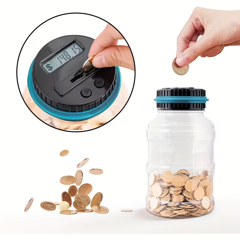 Large Digital Coin Counting Bank with LCD Screen & Money Counter - 60.87oz Penny Bank Compatible for Kids & Adults, Money Jar for US Coins, Savings Jar for Schools, Prizes, Business ()