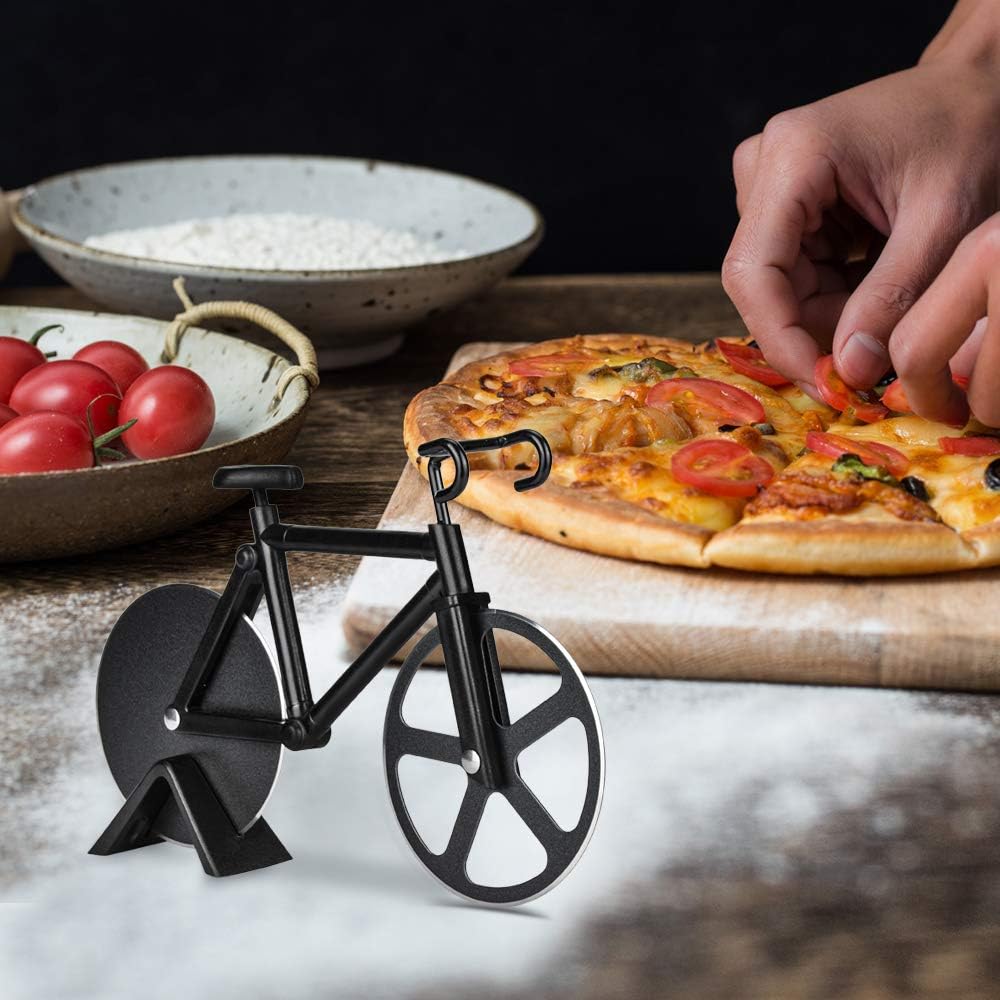 Bicycle Pizza Cutter,Non-stick Bike Pizza Slicer, Dual Stainless Steel Cutting Wheels best for Pizza Lovers,Holiday Vacation Funny White Elephant Gifts Exchange Kitchen Gadget Cool Men's Gift