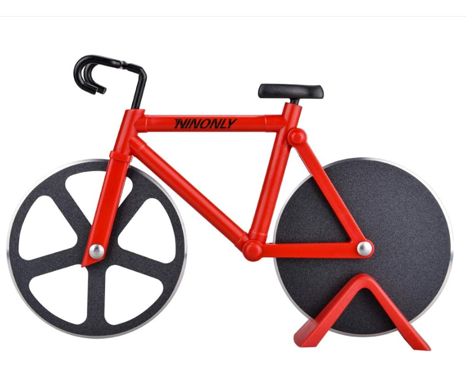 Bicycle Pizza Cutter,Non-stick Bike Pizza Slicer, Dual Stainless Steel Cutting Wheels best for Pizza Lovers,Holiday Vacation Funny White Elephant Gifts Exchange Kitchen Gadget Cool Men's Gift