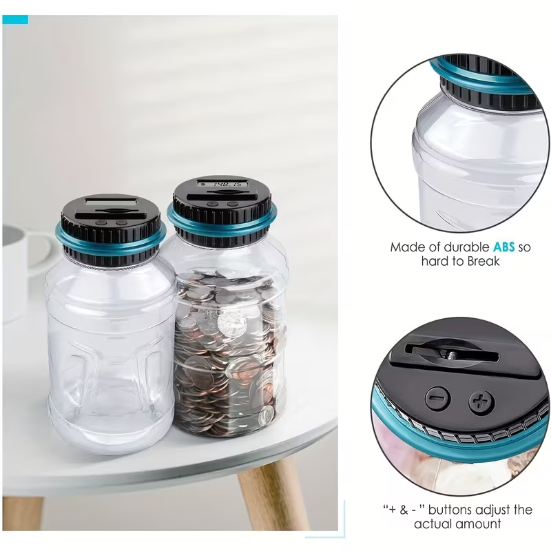 Large Digital Coin Counting Bank with LCD Screen & Money Counter - 60.87oz Penny Bank Compatible for Kids & Adults, Money Jar for US Coins, Savings Jar for Schools, Prizes, Business ()